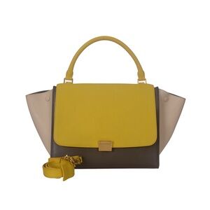 ♥️ Celine Trapeze Elegant Colorblock Yellow, Brown & Cream Top-Handle Bag ♥️